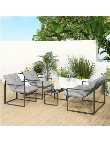 Outsunny Four-Piece Relaxed Back Garden Dining Set - Black/Light Grey