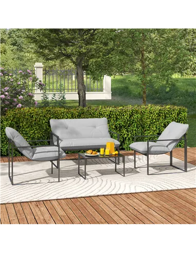 Outsunny Four-Piece Relaxed Back Garden Dining Set - Black/Light Grey