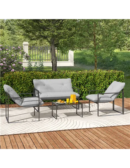 Outsunny Four-Piece Relaxed Back Garden Dining Set - Black/Light Grey