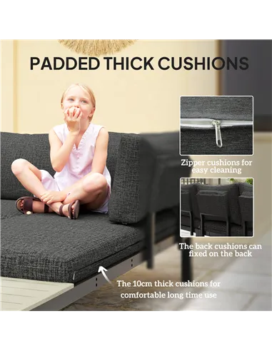 Outsunny 3 Pieces Garden Furniture Set, Aluminium 4 Seater Corner Sofa Set with 2 Loveseats, Coffee Table and Side Trays, Outdoo