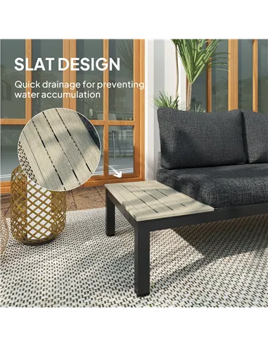Outsunny 3 Pieces Garden Furniture Set, Aluminium 4 Seater Corner Sofa Set with 2 Loveseats, Coffee Table and Side Trays, Outdoo