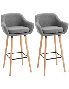 HOMCOM Set of 2 Bar Stools Modern Upholstered Seat Bar Chairs w/ Metal Frame, Solid Wood Legs Living Room Dining Room Fabric Fur