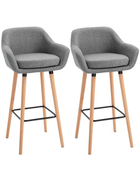 HOMCOM Set of 2 Bar Stools Modern Upholstered Seat Bar Chairs w/ Metal Frame, Solid Wood Legs Living Room Dining Room Fabric Fur