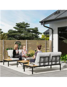 Outsunny Four-Piece Garden Corner Sofa Set with 2 Loveseats and 2 Coffee Tables - Grey 2
