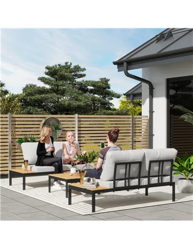 Outsunny Four-Piece Garden Corner Sofa Set with 2 Loveseats and 2 Coffee Tables - Grey