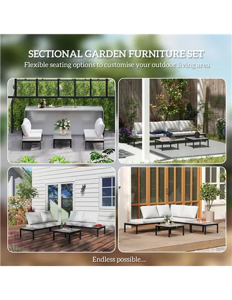 Outsunny Four-Piece Garden Corner Sofa Set with 2 Loveseats and 2 Coffee Tables - Grey
