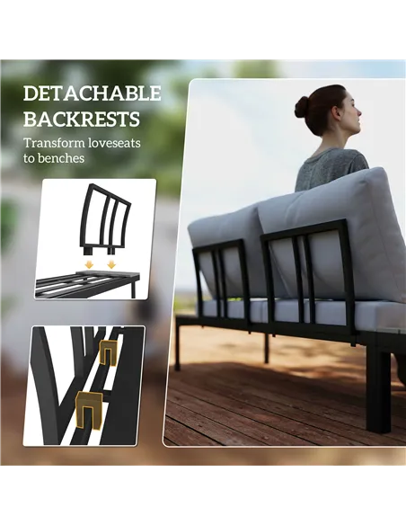 Outsunny Four-Piece Garden Corner Sofa Set with 2 Loveseats and 2 Coffee Tables - Grey