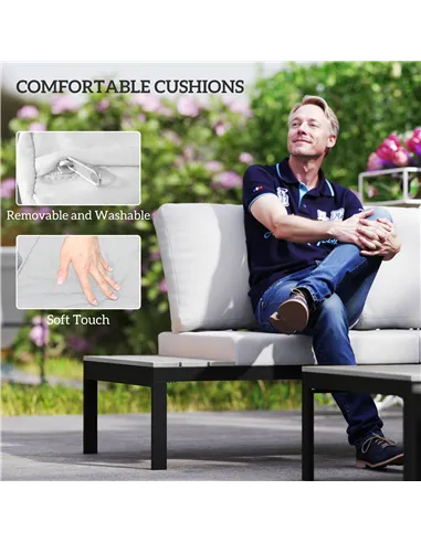 Outsunny Four-Piece Garden Corner Sofa Set with 2 Loveseats and 2 Coffee Tables - Grey