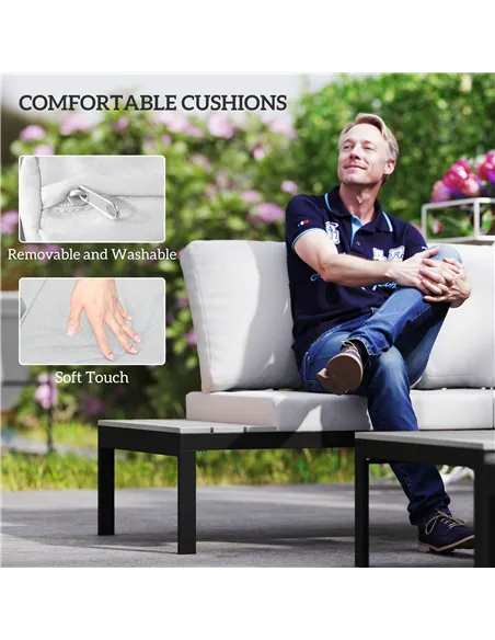 Outsunny Four-Piece Garden Corner Sofa Set with 2 Loveseats and 2 Coffee Tables - Grey