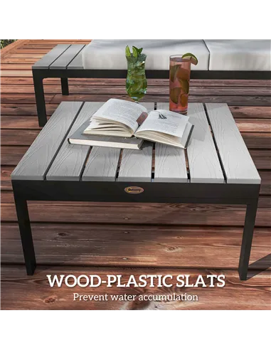 Outsunny Four-Piece Garden Corner Sofa Set with 2 Loveseats and 2 Coffee Tables - Grey