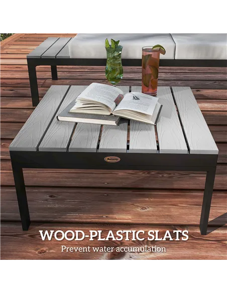 Outsunny Four-Piece Garden Corner Sofa Set with 2 Loveseats and 2 Coffee Tables - Grey