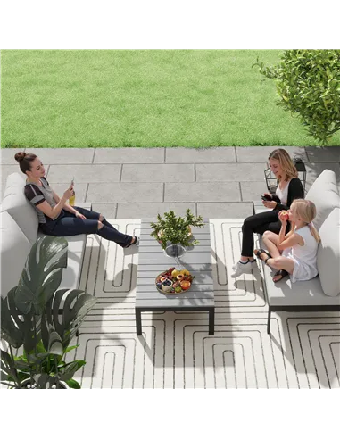 Outsunny Four-Piece Garden Corner Sofa Set with 2 Loveseats and 2 Coffee Tables - Grey