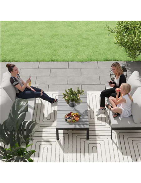 Outsunny Four-Piece Garden Corner Sofa Set with 2 Loveseats and 2 Coffee Tables - Grey
