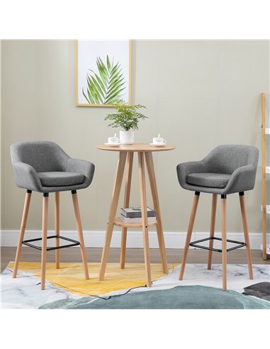 HOMCOM Set of 2 Bar Stools Modern Upholstered Seat Bar Chairs w/ Metal Frame, Solid Wood Legs Living Room Dining Room Fabric Fur