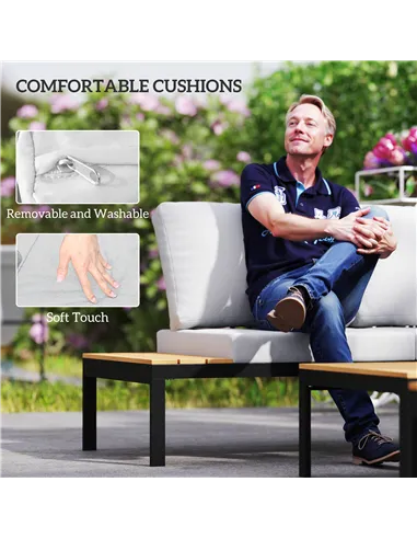 Outsunny Four-Piece Garden Corner Sofa Set with 2 Loveseats and 2 Coffee Tables - Teak