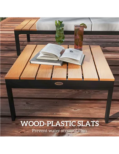 Outsunny Four-Piece Garden Corner Sofa Set with 2 Loveseats and 2 Coffee Tables - Teak