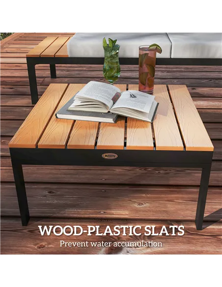 Outsunny Four-Piece Garden Corner Sofa Set with 2 Loveseats and 2 Coffee Tables - Teak