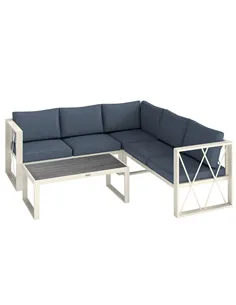 Outsunny Four-Piece L Shaped Garden Furniture Set with 5-Level Adjustable Lounger - Grey