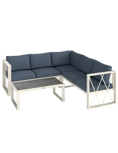 Outsunny Four-Piece L Shaped Garden Furniture Set with 5-Level Adjustable Lounger - Grey