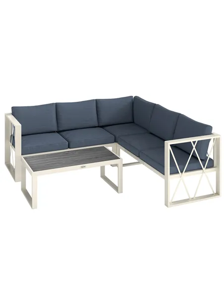 Outsunny Four-Piece L Shaped Garden Furniture Set with 5-Level Adjustable Lounger - Grey