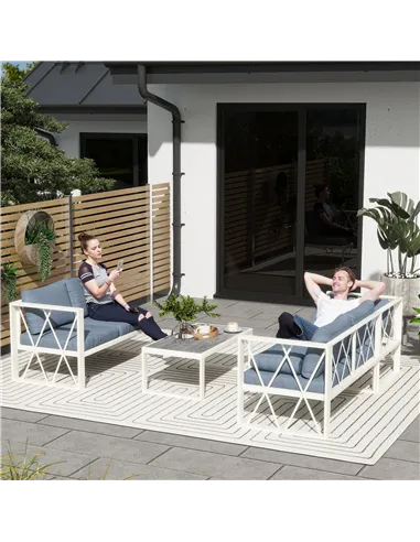 Outsunny Four-Piece L Shaped Garden Furniture Set with 5-Level Adjustable Lounger - Grey