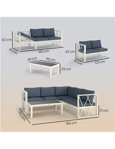 Outsunny Four-Piece L Shaped Garden Furniture Set with 5-Level Adjustable Lounger - Grey