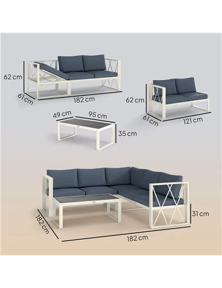 Outsunny Four-Piece L Shaped Garden Furniture Set with 5-Level Adjustable Lounger - Grey