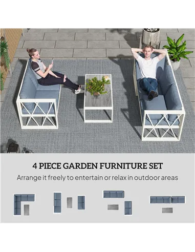 Outsunny Four-Piece L Shaped Garden Furniture Set with 5-Level Adjustable Lounger - Grey