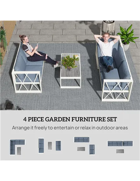 Outsunny Four-Piece L Shaped Garden Furniture Set with 5-Level Adjustable Lounger - Grey