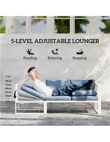 Outsunny Four-Piece L Shaped Garden Furniture Set with 5-Level Adjustable Lounger - Grey