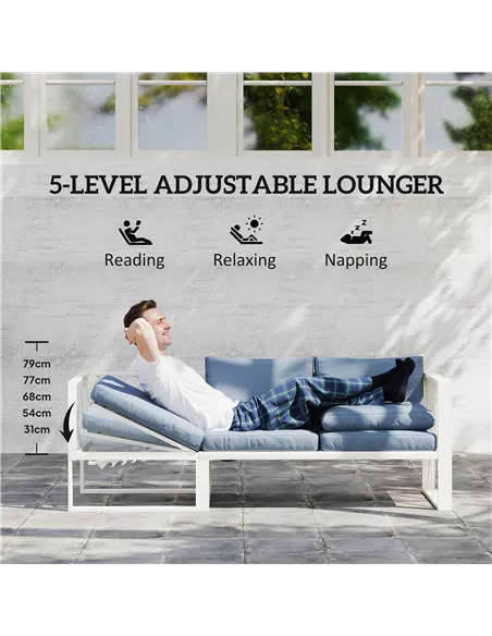 Outsunny Four-Piece L Shaped Garden Furniture Set with 5-Level Adjustable Lounger - Grey