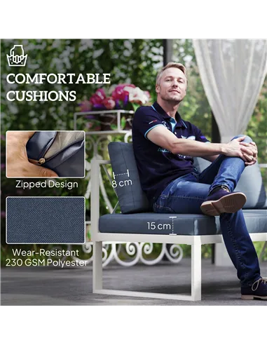 Outsunny Four-Piece L Shaped Garden Furniture Set with 5-Level Adjustable Lounger - Grey