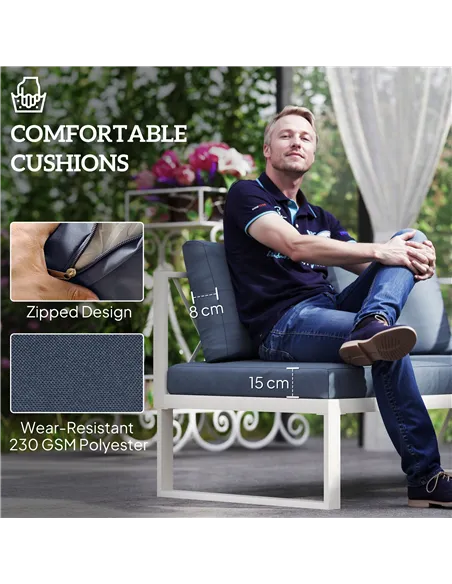 Outsunny Four-Piece L Shaped Garden Furniture Set with 5-Level Adjustable Lounger - Grey