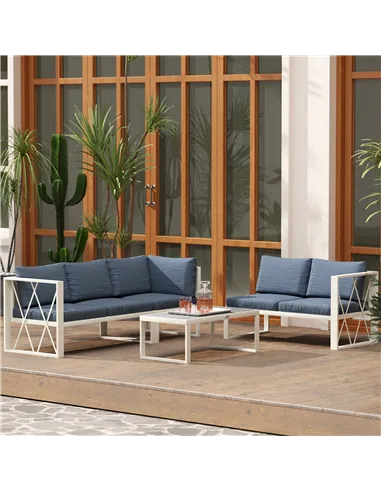 Outsunny Four-Piece L Shaped Garden Furniture Set with 5-Level Adjustable Lounger - Grey