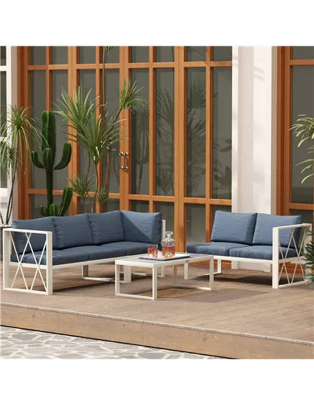 Outsunny Four-Piece L Shaped Garden Furniture Set with 5-Level Adjustable Lounger - Grey