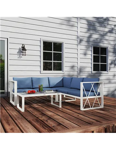 Outsunny Four-Piece L Shaped Garden Furniture Set with 5-Level Adjustable Lounger - Grey