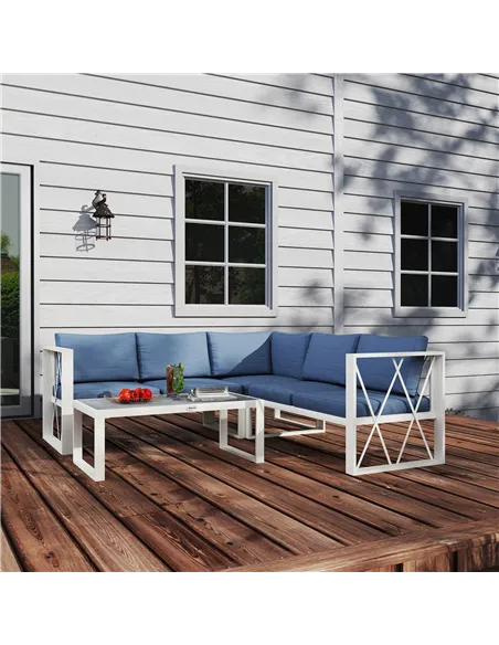 Outsunny Four-Piece L Shaped Garden Furniture Set with 5-Level Adjustable Lounger - Grey