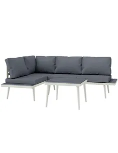 Outsunny 3 Piece Garden Furniture Set with 5-Level Adjustable Lounger, L Shaped Garden Corner Sofa with Cushions, Mesh Seat, Sla