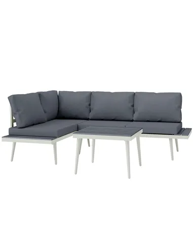 Outsunny 3 Piece Garden Furniture Set with 5-Level Adjustable Lounger, L Shaped Garden Corner Sofa with Cushions, Mesh Seat, Sla