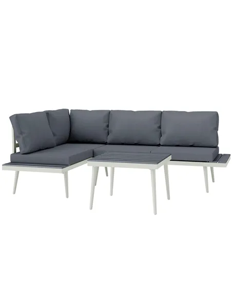 Outsunny 3 Piece Garden Furniture Set with 5-Level Adjustable Lounger, L Shaped Garden Corner Sofa with Cushions, Mesh Seat, Sla