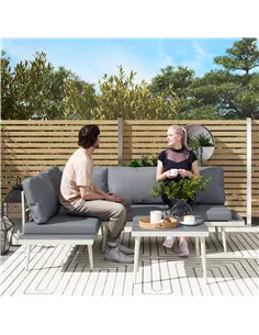 Outsunny 3 Piece Garden Furniture Set with 5-Level Adjustable Lounger, L Shaped Garden Corner Sofa with Cushions, Mesh Seat, Sla 2