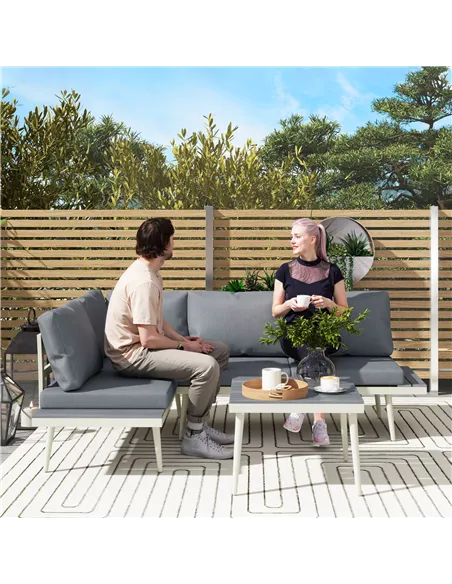 Outsunny 3 Piece Garden Furniture Set with 5-Level Adjustable Lounger, L Shaped Garden Corner Sofa with Cushions, Mesh Seat, Sla