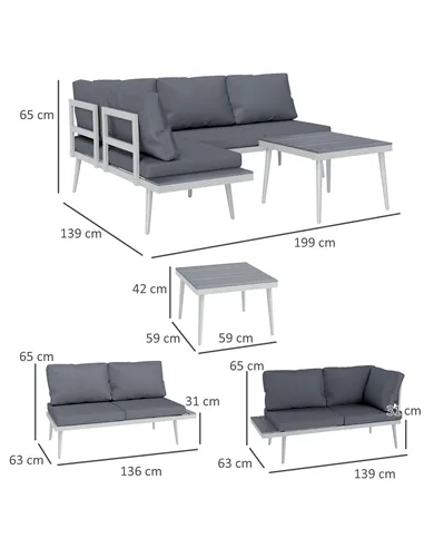 Outsunny 3 Piece Garden Furniture Set with 5-Level Adjustable Lounger, L Shaped Garden Corner Sofa with Cushions, Mesh Seat, Sla