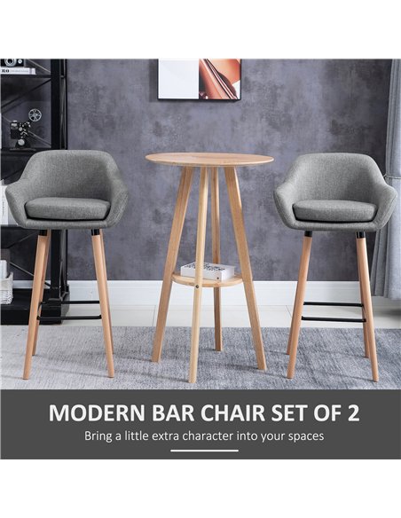 HOMCOM Set of 2 Bar Stools Modern Upholstered Seat Bar Chairs w/ Metal Frame, Solid Wood Legs Living Room Dining Room Fabric Fur