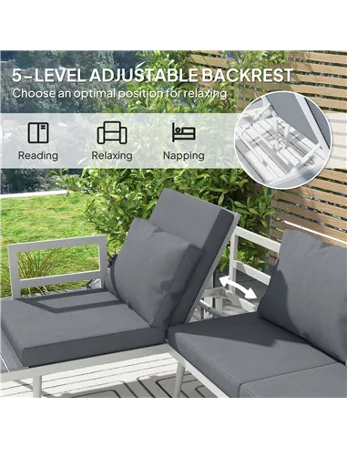Outsunny 3 Piece Garden Furniture Set with 5-Level Adjustable Lounger, L Shaped Garden Corner Sofa with Cushions, Mesh Seat, Sla