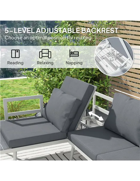 Outsunny 3 Piece Garden Furniture Set with 5-Level Adjustable Lounger, L Shaped Garden Corner Sofa with Cushions, Mesh Seat, Sla