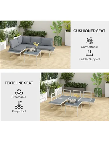 Outsunny 3 Piece Garden Furniture Set with 5-Level Adjustable Lounger, L Shaped Garden Corner Sofa with Cushions, Mesh Seat, Sla