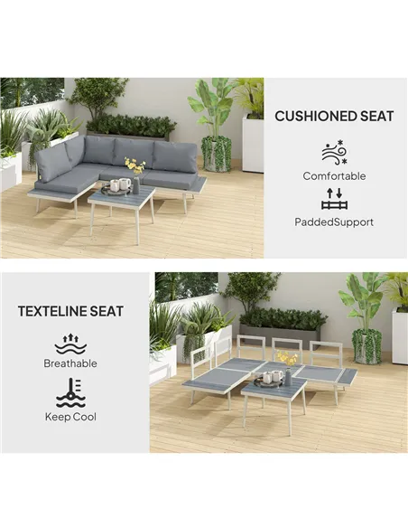 Outsunny 3 Piece Garden Furniture Set with 5-Level Adjustable Lounger, L Shaped Garden Corner Sofa with Cushions, Mesh Seat, Sla