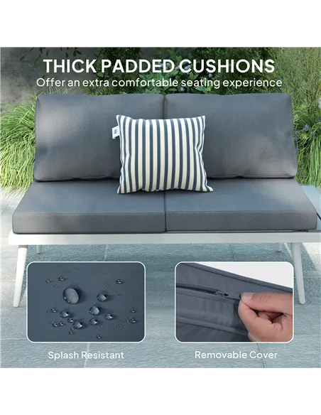 Outsunny 3 Piece Garden Furniture Set with 5-Level Adjustable Lounger, L Shaped Garden Corner Sofa with Cushions, Mesh Seat, Sla