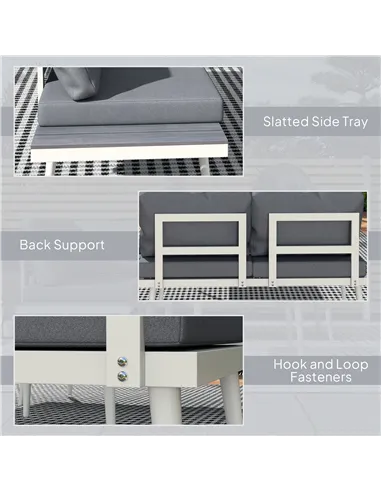 Outsunny 3 Piece Garden Furniture Set with 5-Level Adjustable Lounger, L Shaped Garden Corner Sofa with Cushions, Mesh Seat, Sla